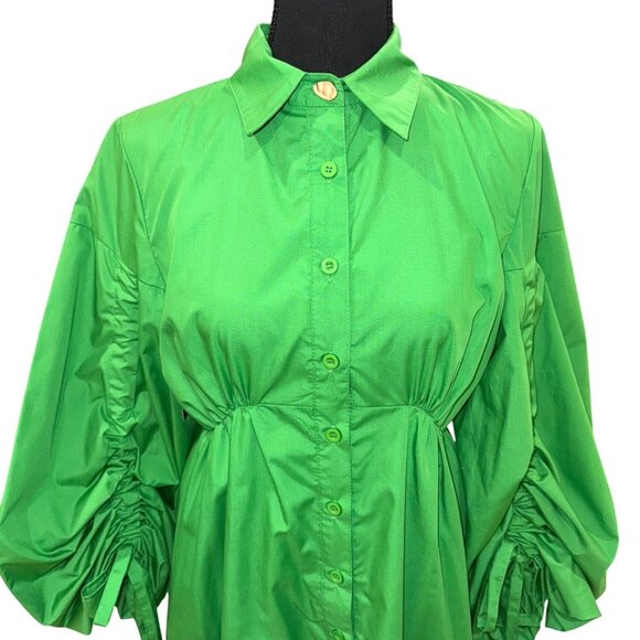 NWT Beulah Womens Green Empire Waist Party Dress Puff Sleeves Adjustable Ties S - Picture 5 of 13